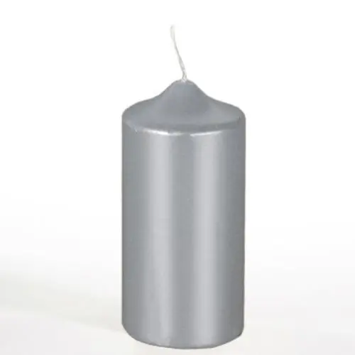 Produktbild: Papstar Stumpenkerzen / Säulenkerzen, silber, (1 Stück), Durchmesser 6 cm, Höhe 13 cm, ideal als Weihnachtskerze, brennt ca. 30 Stunden, als Deko zuhause / auf Festen, #13669