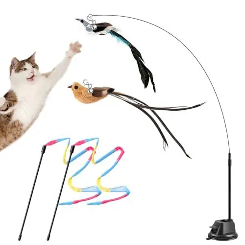 Produktbild: Parain 6 Stück Katzenspielzeug Selbstbeschäftigung Interaktives Vogel Katzen Spielzeug, Katzenangel saugnapf für Katzen