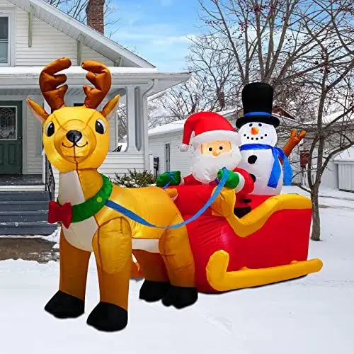 Produktbild: PARAYOYO 2.0m langes Weihnachten aufblasbares Weihnachtsmann-Rentiergeschenk mit Schneemann für Weihnachtsdekoration leuchten auf