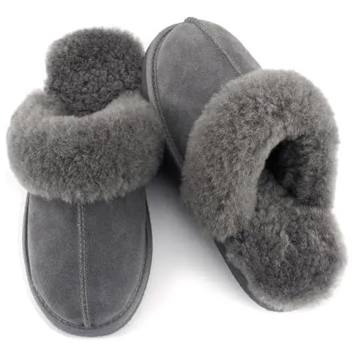 Produktbild: Parfeying Damen-Pantoletten aus Lamm- und Schaffell für den Innen- und Außenbereich aus Lammfell-Leder, L21605 Anthrazit W38