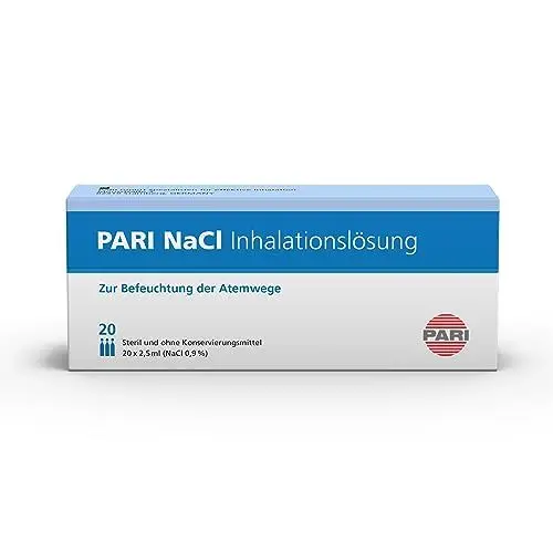Produktbild: PARI Kochsalzlösung zum Inhalieren für Kinder und Erwachsene – 20 Ampullen á 2,5ml NaCl 0,9 Inhalationslösung - Steril und ohne Konservierungsstoffe