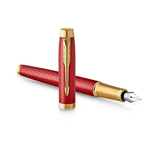 Produktbild: Parker IM Füller | Rote Premium-Lackierung mit goldenen Zierteilen | Füllfederhalter mit feiner Feder und blauer Tinte | Geschenkbox