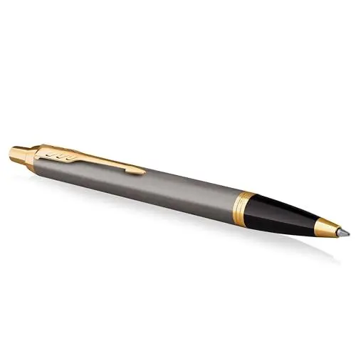 Produktbild: PARKER IM Kugelschreiber | grau lackiert mit goldenen Zierteilen | mittlere Spitze | Nachfüllpackung blaue Tinte | Geschenkbox | perfekte Geschenke zum Schulabschluss