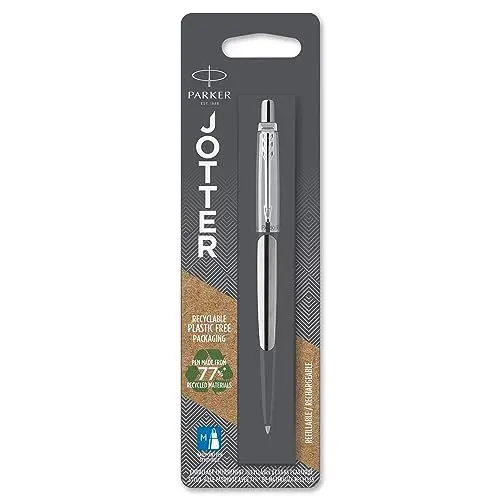 Produktbild: Parker Jotter Kugelschreiber | Edelstahl mit Chromzierteilen | Mittlere Spitze | Blaue Tinte