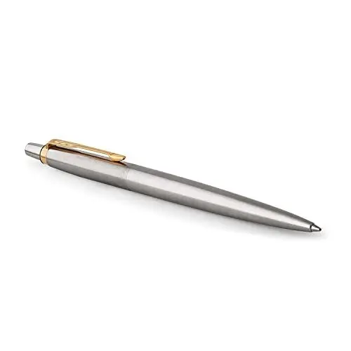 Produktbild: Parker Jotter Kugelschreiber | Edelstahl mit Goldzierteile | Mittlere Spitze | Blaue Tinte | Schulsachen und bürobedarf | Geschenkbox