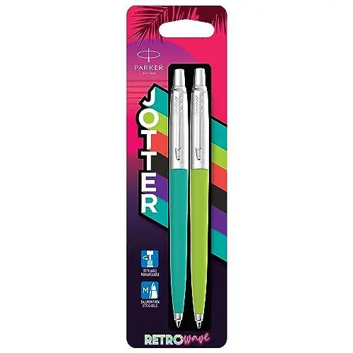 Produktbild: Parker Jotter Originals Kugelschreiber | Retrowave Kollektion | Karibikblau und Apfelgrün | Blaue Tinte | 2 Stück