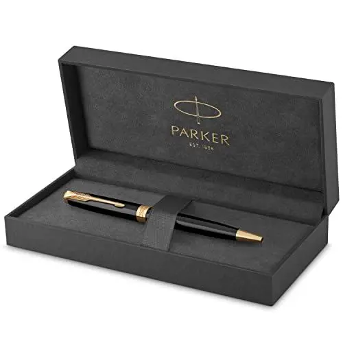 Produktbild: Parker Sonnet Kugelschreiber | Schwarze Lackierung mit Goldzierteilen | Mittlere Spitze | schwarze Tinte | Geschenkbox