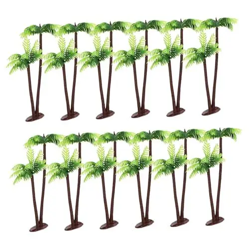 Produktbild: Parliky 12Stücke Miniatur Kokosnuss Palmen Bäume für Modellbau und Mikrolandschaften Pflanze Töpfe für Dekoration und Garten Landschaftsgestaltung