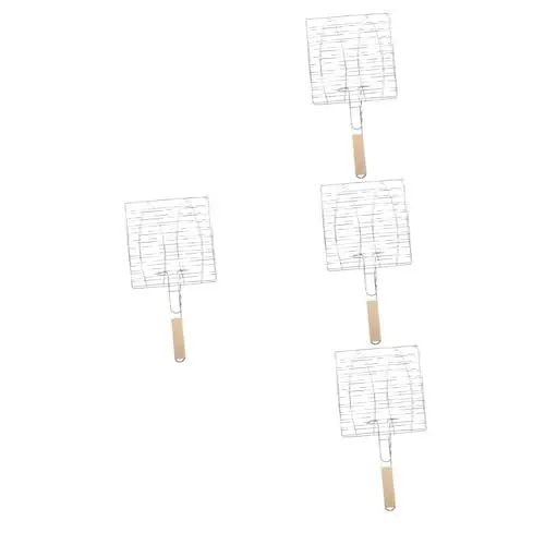 Produktbild: Parliky 4 Stück Grillnetz Korb zum Grillen von Fisch grillzubehör Grillkörbe für Fisch Tragbarer Grillkorb portabler Grill Outdoor Grill grilll Fleischgrillrost Grillrost aus Eisen hölzern