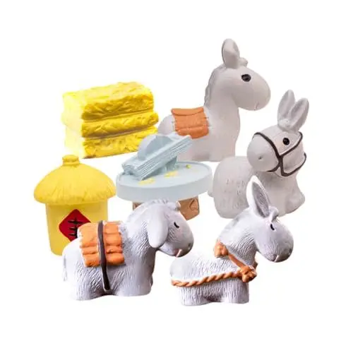 Produktbild: Parliky Realistische Miniatur-eselfiguren Aus Kunstharz Esel-Dekoration Für Den Garten 7-teiliges Set Für Partys Hochzeiten Und Heimdekoration