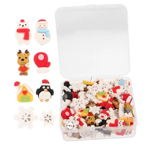 Produktbild: Parliky 80stücke Weihnachtsmotiv Pinnnadeln Dekorative Daumenstecker Für -projekte Weihnachtsdekoration Für Fotos Karten Und Wandgestaltung