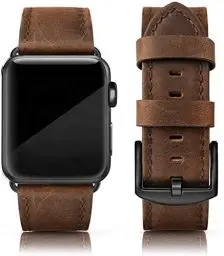 Produktbild: PARMPH Lederarmband kompatibel für Apple Watch 42 mm 44 mm 45mm 46mm, echtes Leder Retro Vintage Armband kompatibel mit iWatch Series 10 9 8 7 6 5 4 3 2 1 SE Sports & Edition Herren, Retro Walnuss