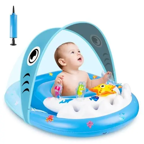 Produktbild: Parner Schwimmring Baby mit Sonnenschutzdach & Spielzeug, Mitwachsende Schwimmhilfe für Babys von 6 Monate bis 3 Jahre,Verstellbarer Sicherheitssitz, Perfekter Schwimmtrainer zur Förderung der Motorik