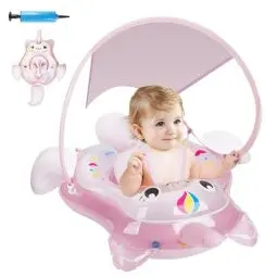Produktbild: Parner Schwimmring Baby mit UPF50+ Sonnendach, Schwimmhilfe Baby für den Pool, Verstellbarer Sicherheitssitz, Kleinkind Pool Schwimmring für 3-36 Monate Rosa L-Größe
