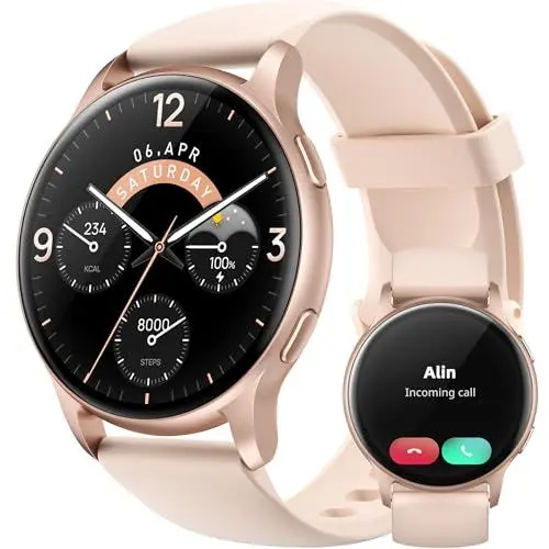 Produktbild: Parsonver Smartwatch Damen mit Telefonfunktion, 5ATM Wasserdicht Schwimmuhr, 44 mm Fitnessuhr Damen mit 100+ Sportmodi, Herzfrequenz und Schlaftracking, Smart Watch für Android & iPhone, Roségold, SR3