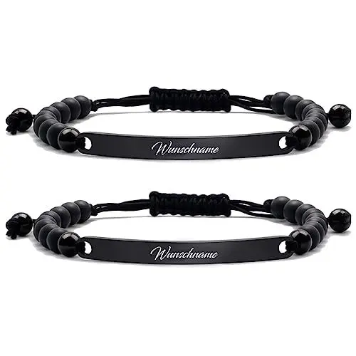 Produktbild: Partnerarmbänder | Armband mit Gravur | Hochwertiges Personalisierte Armbänder aus Edelstahl in Schwarz | Persönliche Namensgravur | Ideal als Armband für Paare oder Freundschaftsarmband (2 Armbänder)