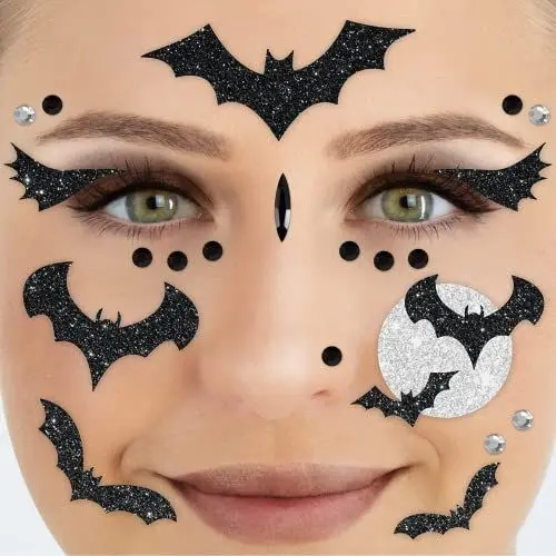 Produktbild: Party Factory Face Tattoo Fledermaus, temporäres Glitter Gesichtstattoo für Motto Party, Halloween & Karneval, Kinder & Erwachsene