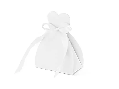 Produktbild: PartyDeco Braut und Bräutigam Geschenk Box in weiß mit Satinband Hochzeitskleid Geschenk-Box für Hochzeitsgäste Geschenkverpackung Hochzeit Dekoration