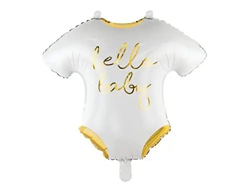Produktbild: PartyDeco Folienballon Strampler Hello Baby 51 cm x 1 Stück Luftballons für Babyparty weiß Gold zur Geburt Junge Mädchen