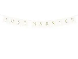 Produktbild: PartyDeco Hochzeit Banner Mit Just Married Inschrift - Braut Dekoration Gold Girlande für Braut und Bräutigam