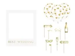Produktbild: PartyDeco Hochzeit Foto Rahmen She Said yes Foto Gadgets Photo Booth Zubehör Kit Halter Party Requisiten für Fotoshootings Selfie Braut und Bräutigam Ballons Herzen