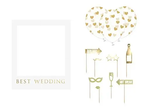 Produktbild: PartyDeco Hochzeit Foto Rahmen She Said yes Foto Gadgets Photo Booth Zubehör Kit Halter Party Requisiten für Fotoshootings Selfie Braut und Bräutigam Ballons Herzen