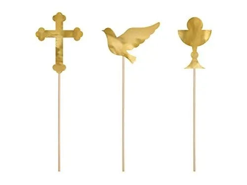Produktbild: PartyDeco Mellilu Erstkommunion Kuchenstecker Gold Topper 31,5 cm, 6 St. Tortenaufsatz Kuchentopper