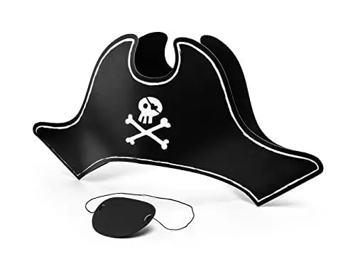 Produktbild: PartyDeco Piratenhut mit Öse Bandana Schwarz Papier Halloween Kostüm Kopfbedeckung Piratenhut Kostüm für Kinder Karneval Silvester Bandana Piratenflagge