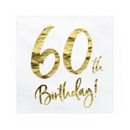 Produktbild: PartyDeco Servietten Birthday Gold 60th. 33x33cm/20St.