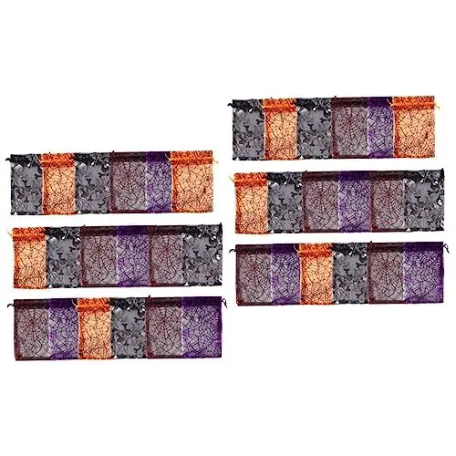 Produktbild: PartyKindom 100 Stück Spinnennetz-Mullbeutel Zum Ziehen Schwarzer Spinnennetz-Verpackungsbeutel Halloween-Geschenkbeutel Halloween-Beutel Für Kinder Durchsichtige Geschenkbeutel