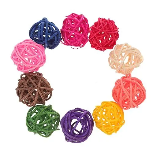 Produktbild: PartyKindom 10 Stück Papageienspielzeug Zubehör Vogel Fliegender Wellensittich Sittich Rattan Tier Papageien Zum Kauen Haustier Bunt Sitzstange Ball Weide Zum Aufhängen Kauen