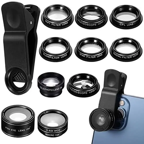 Produktbild: PartyKindom 11 in 1 Handy Objektiv Kit, Smartphone Objektiv Handy Kamera Objektiv Makro Fisheye Objektiv Handy für Most of Smartphone