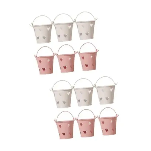 Produktbild: PartyKindom 2sets Mini Eimer Hochzeit Weißblech Blumentopf Candy Box Hohl Herz Form Wohnkultur Weiß 6 Stücke * 2