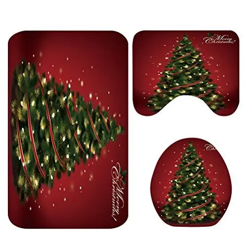 Produktbild: PartyKindom 1 Satz Badezimmer Matte Set Urlaub Bodenmatte Weihnachtsbaum Duschvorhang Weihnachtsbadematten Weihnachtsteppich Urlaub Duschvorhang Dropshipping Polyester (Polyester) Zubehör
