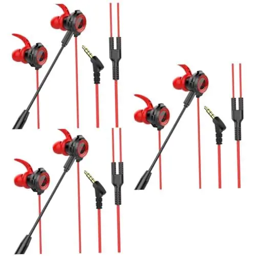 Produktbild: PartyKindom 3stücke Gaming Ohrhörer Mit Geräuschunterdrückung Ergonomische In-Ear Kopfhörer Für Gamer Wired Headset Mit Dual-mikrofon Für Pc Laptop Und Mobiltelefone Rot