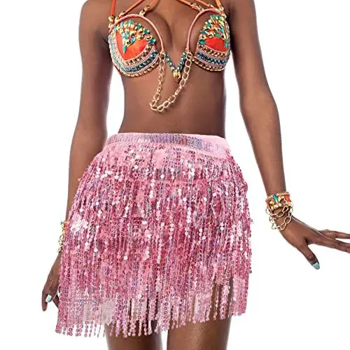 Produktbild: PartyKindom Rock Mit Fransen Für Den Bauchtanz Silberner Rock Partykostüm Rock Für Lateinamerikanischen Tanz Funkelnder Rock Jeans-Shorts Für Damen Glitzerrock Jacke Indien Pailletten Fräulein