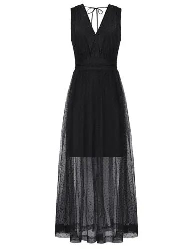 Produktbild: GRACE KARIN Abendkleid Schwarz Damen Ärmellos Sommer Cocktailkleid Damen Elegant für Hochzeit Party 44 Schwarz -1
