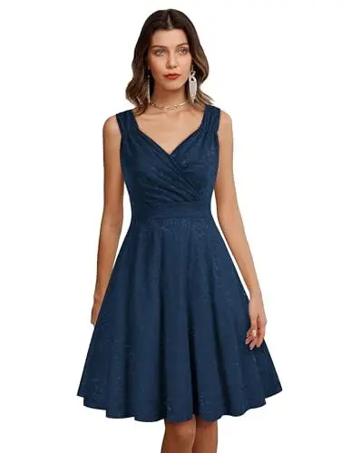 Produktbild: Partykleider Petticoat Kleid ärmellos Festliche Kleider Standesamt Swing Kleid Marineblau 38