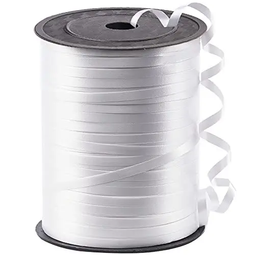 Produktbild: PartyWoo Geschenkband Weiß, 450 Meter/ 500 Yard Schleifenband, Ringelband, Glänzendes Ballonband, Dekoband für Ballonverschlüsse, Geschenkverpackung, Basteln, Partydeko, Hochzeitsdeko (1 Rolle)