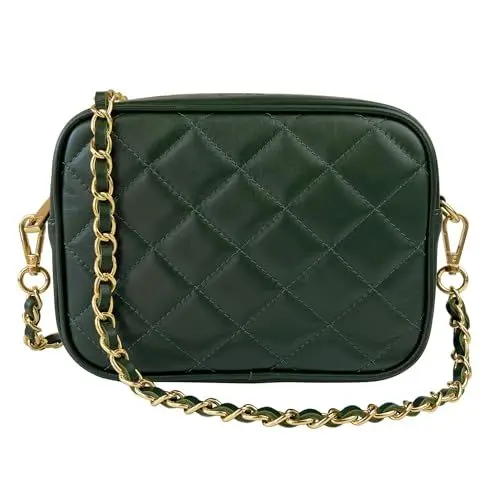 Produktbild: Parubi Kleine Umhängetasche, Echtes Leder Matelassé, Gepolsterte Umhängetasche, Geflochtene Tasche, Umhängetasche mit Goldener Kette für Frauen und Mädchen (Model Nora)