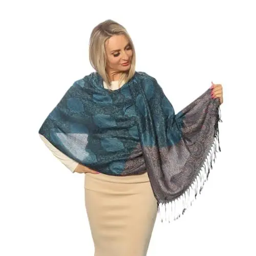 Produktbild: PashminaShine-Schal-Weich Wie Kaschmir Und leicht wie Seide-Mit Paisley motiv-Pashmina-Schal Damen-Schal Herren-200 * 70 cm-Schal Damen Winter-Jaquard-Wrap-Schals und Tücher für Damen (Blau Rot)