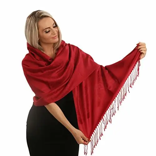 Produktbild: PashminaShine-Weich wie Kashmir-Seide Leicht-Schal Sommer-Halstuch Damen-Pashmina-Schal Herren-Schals und Tücher-Pashmina für Damen-Halstuch. (Tief Rot)