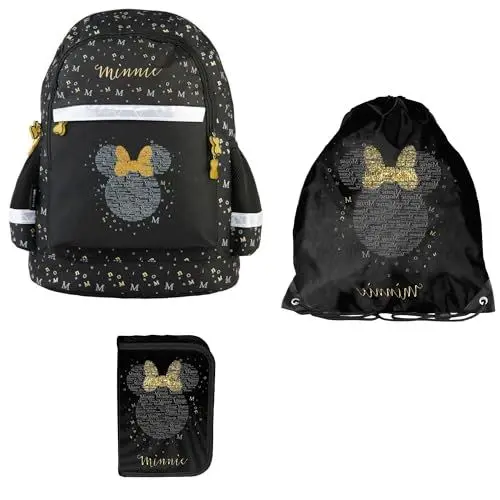 Produktbild: Paso 3-TEILIGES SCHULSET: RUCKSACK + TURNBEUTEL + BEFÜLLTE FEDERMAPPE - MINNIE MAUS