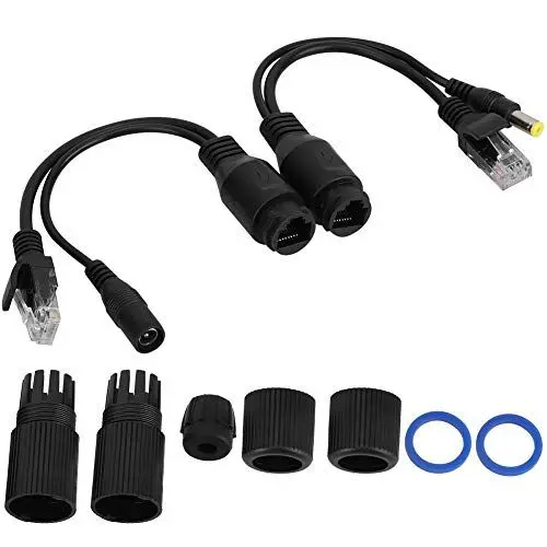 Produktbild: Passive Power Over Ethernet PoE Adapter Kabel Set Poe Splitter 12V Power Over Ethernet Passive Poe Adapterkabel Splitter Injector Wasserdicht Schwarz