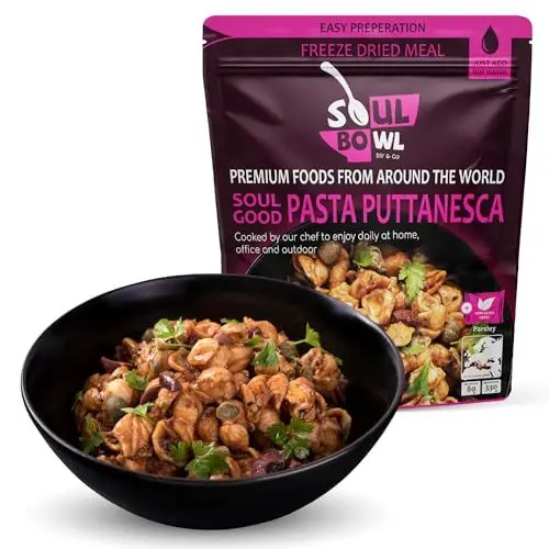 Produktbild: Pasta Puttanesca - Italienisches Essen mit Nudeln und Soße - Fertiggericht - Camping Nahrung - Outdoor Nahrung - Express Mahlzeit - Lange Haltbar - Notfall Nahrung