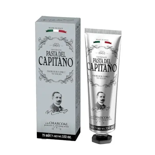 Produktbild: Pasta del Capitano 1905, Aktivkohle-Zahnpasta, Zahnpasta mit aktiver Holzkohle, die Verfärbungen der Zähne absorbiert, 100% Made in Italy, 75 ml Tube
