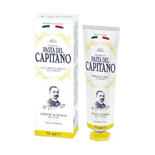 Produktbild: Pasta del Capitano 1905, Zitronen-Zahnpasta aus Sizilien, Hält das Zahnfleisch gesund und bekämpft schlechten Atem, Enthält organische Zitronenextrakte, 100% Made in Italy, 75 ml Tube
