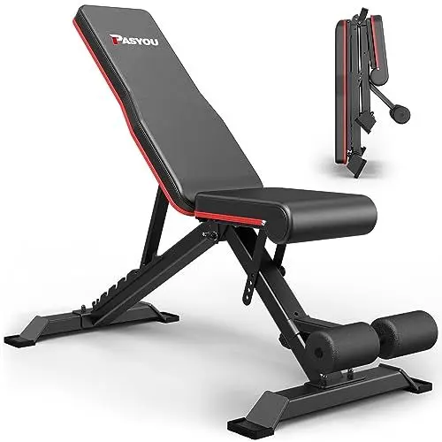 Produktbild: PASYOU Hantelbank Klappbare Trainingsbank mit 9x4x3 Verstellbaren Positionen Multi- Schrägbank als Bauch & Rückentrainer für zuhause, Max. 318kg Gewichtsbelastung