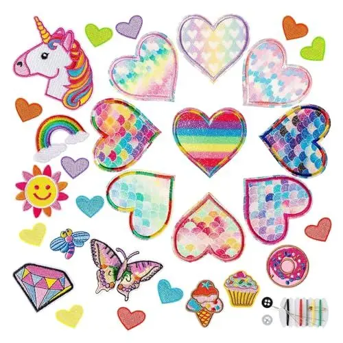 Produktbild: Patches zum Aufbügeln 30 Stück Niedlich DIY Kleidung Patches Aufkleber Bestickte Aufnäher für DIY Kleidung Jeans T-Shirt Jacken Rucksäcke - Liebe