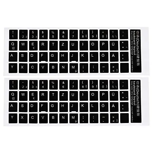 Produktbild: PATIKIL 2Pack Deutsch Tastatur Aufkleber Universelle Tastatur Ersatz Abdeckung Glatt für Laptop Schreibtisch Computer Schwarz Hintergrund Weiß Beschriftung